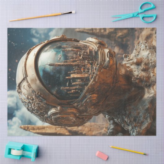 Decoupage Moon Scene Astronaut City Reflectie Tissuepapier (Craft)