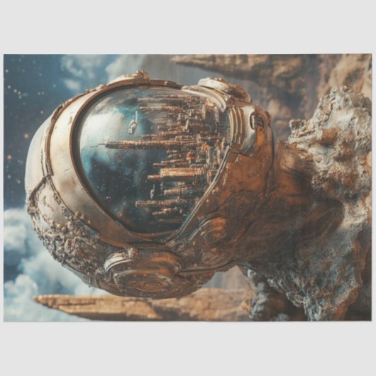 Decoupage Moon Scene Astronaut City Reflectie Tissuepapier (Voorkant)