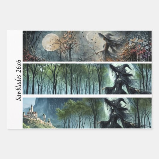 Decoupage Moonlit Gothic Forest & Witch Handsaws Inpakpapier Vel (Voorkant)