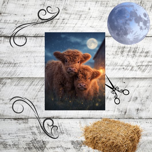 Decoupage Moonlit Night Highland Mom & Baby Tissuepapier