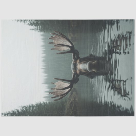 Decoupage Moose in water reflectie grote gewei Tissuepapier (Voorkant)