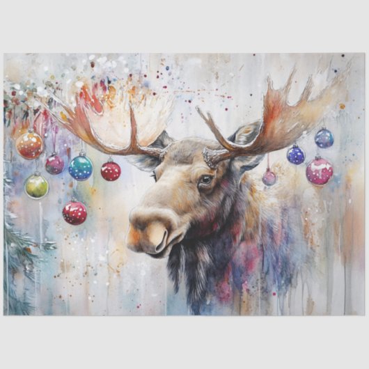 Decoupage Moose Kerst Ornamenten in Antlers Tissuepapier (Voorkant)