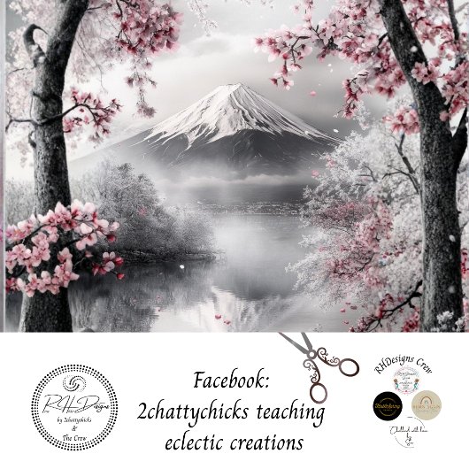 Decoupage Mount Fuji's met kersenbloesems en meer Tissuepapier