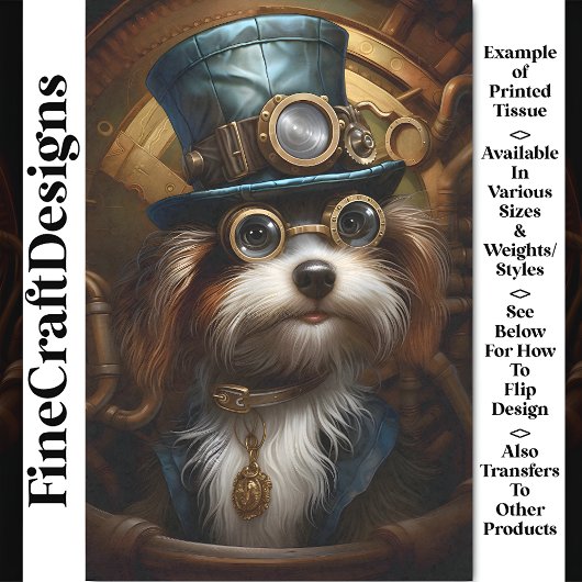 Decoupage Mousseline Steampunk Dog Faux Ink 033Z Tissuepapier