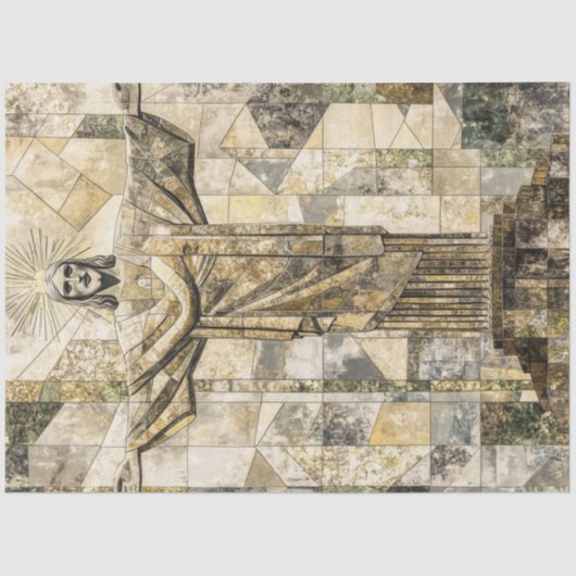 Decoupage Mozaïek Christus de Verlosser Standbeeld Tissuepapier (Voorkant)