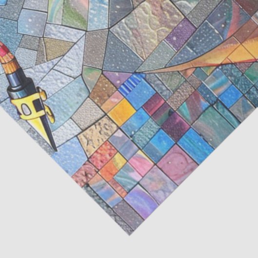 Decoupage Mozaïek Kunstwerk Saxofoon Tissuepapier (Detail)