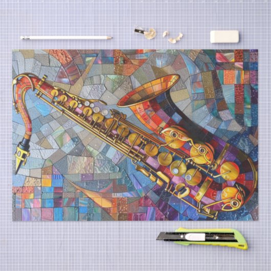 Decoupage Mozaïek Kunstwerk Saxofoon Tissuepapier (Craft)