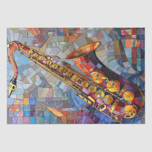 Decoupage Mozaïek Kunstwerk Saxofoon Tissuepapier (Voorkant)