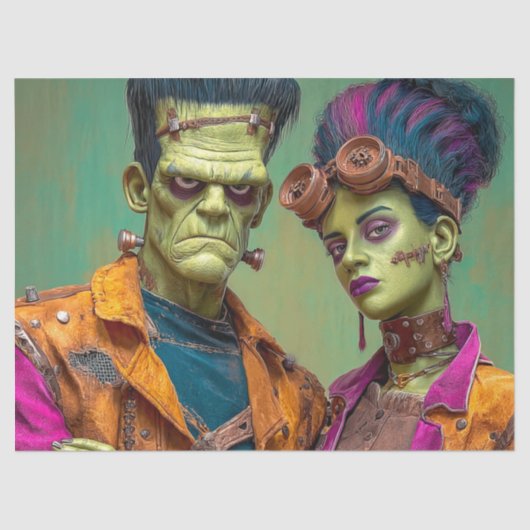 Decoupage Mr. Mrs. Frankenstein Hot & Haunted Coup Tissuepapier (Voorkant)