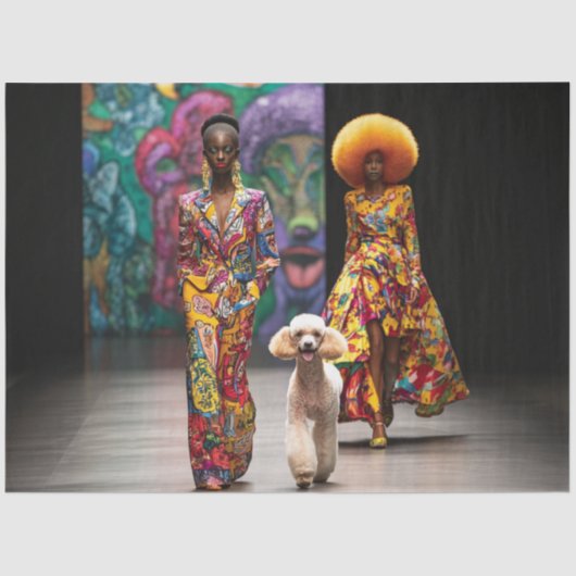 Decoupage Multicolored Mode Runway Lady Poodle Tissuepapier (Voorkant)