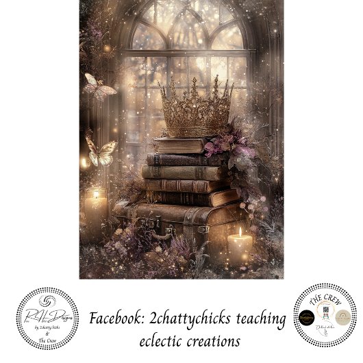 Decoupage Mystical Fantasy Crown Books Candlelight Tissuepapier
