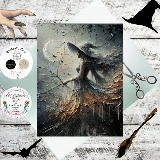 Decoupage Mystical Fantasy Woman Crescent Moon  Tissuepapier