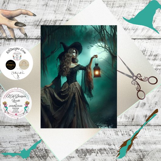 Decoupage Mystical Forest Witch Lantern Tissuepapier