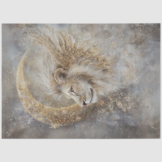 Decoupage Mystical Lions Head Crescent Moon Gold Tissuepapier (Voorkant)