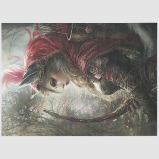 Decoupage Mystical Woman Robin Hood Bow Arrows Tissuepapier (Voorkant)