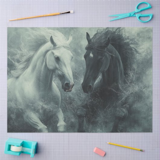 Decoupage Mystiek Zwart Wit Paard Krachtig Tissuepapier (Craft)