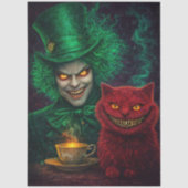 Decoupage Mystieke Groene Thee Hosteert Vuurkat Tissuepapier (Voorkant)