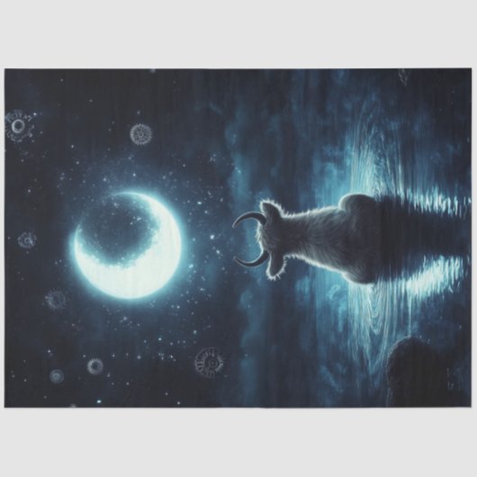 Decoupage Mystieke Hoogland Koe Starring at Moon Tissuepapier (Voorkant)