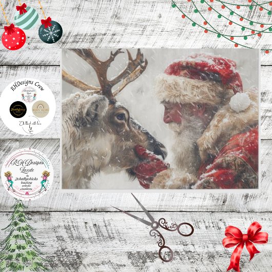 Decoupage Mystieke Kerstman & Rudolph Neus naar Ne Tissuepapier