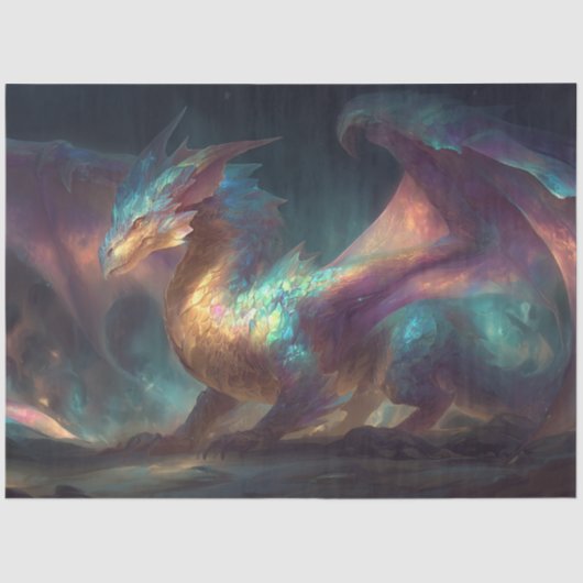 Decoupage Mystieke Neon Iridescent Scaled Dragon Tissuepapier (Voorkant)