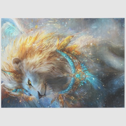 Decoupage Mythical Lion Blauwgroen & Goud  Tissuepapier (Voorkant)