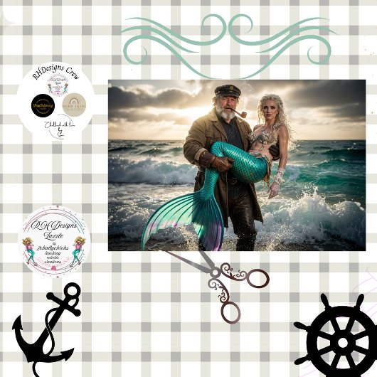 Decoupage Mythical Sailor Rescue Mermaid at Sea  Tissuepapier