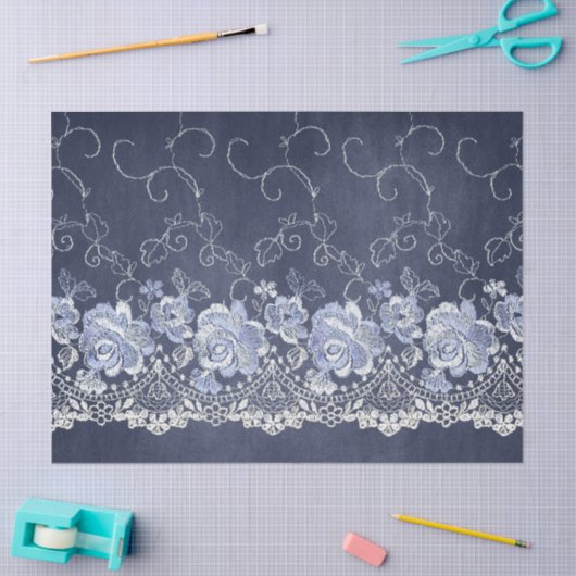 Decoupage Navy Blue en White Lace Tissuepapier (Craft)