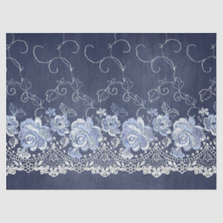 Decoupage Navy Blue en White Lace Tissuepapier