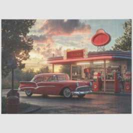 Decoupage Nostalgic Red American Car Collector Tissuepapier