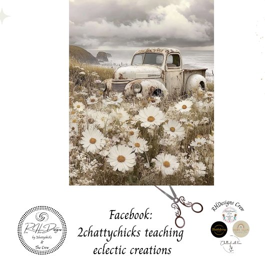 Decoupage Nostalgic White Truck Field Daisies Tissuepapier
