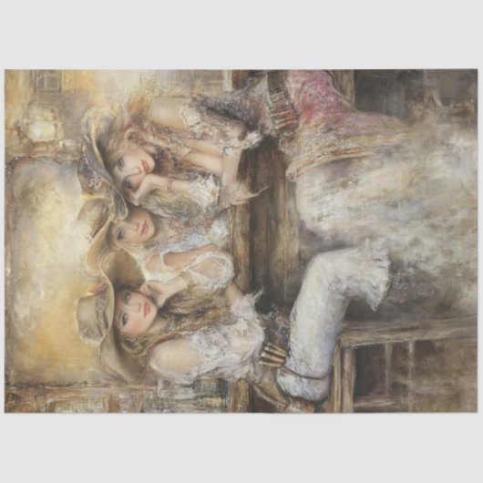 Decoupage Nostalgische Dames Westerne Saloon Tissuepapier (Voorkant)