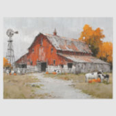 Decoupage Nostalgische Herfst Rode Schuur Koe Olie Tissuepapier (Voorkant)