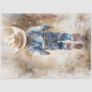 Decoupage nostalgische kleine cowboy loopt weg tissuepapier