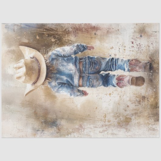 Decoupage nostalgische kleine cowboy loopt weg tissuepapier (Voorkant)