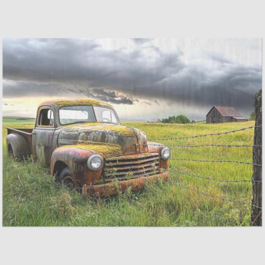 Decoupage Nostalgische Roestige Rode Truck Oude Sc Tissuepapier (Voorkant)