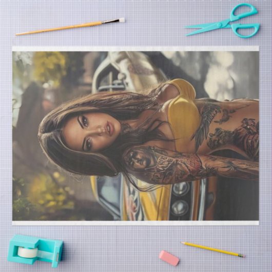 Decoupage Nostalgische Spierwagen Mooie Vrouwen Tissuepapier (Craft)