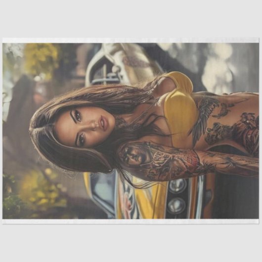 Decoupage Nostalgische Spierwagen Mooie Vrouwen Tissuepapier (Voorkant)