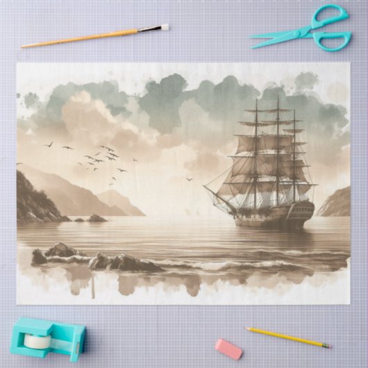 Decoupage Oceaan Zeilschip Aquarel Tissuepapier (Craft)