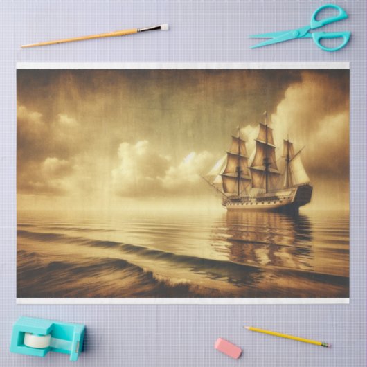 Decoupage oceaan zeilschip Sepia Tissuepapier (Craft)