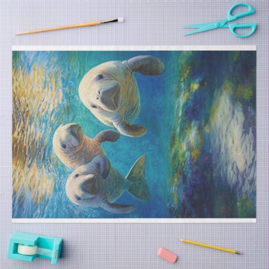 Decoupage Ocean Uitzicht Manatee Family Tissuepapier (Craft)