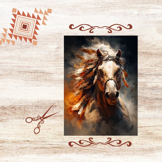 Decoupage Oil Painted Horse Portrait Art Tissuepapier