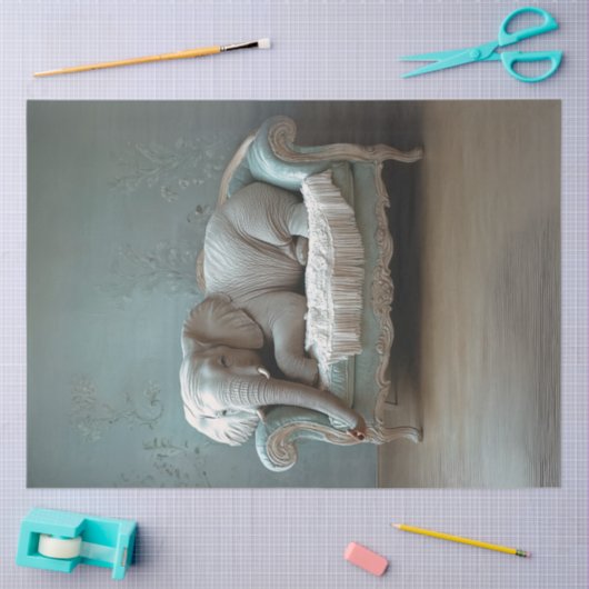 Decoupage olifant liggend op  bank tissuepapier (Craft)