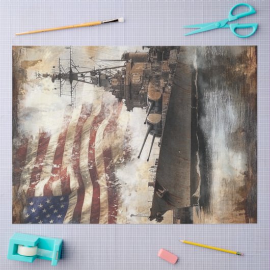 Decoupage oorlogsschip VS militair patriottisme Tissuepapier (Craft)