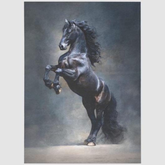 Decoupage Opstaande Zwarte Paard Tissuepapier (Voorkant)