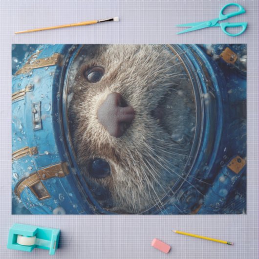 Decoupage otter in blauw buitenruimtepak tissuepapier (Craft)