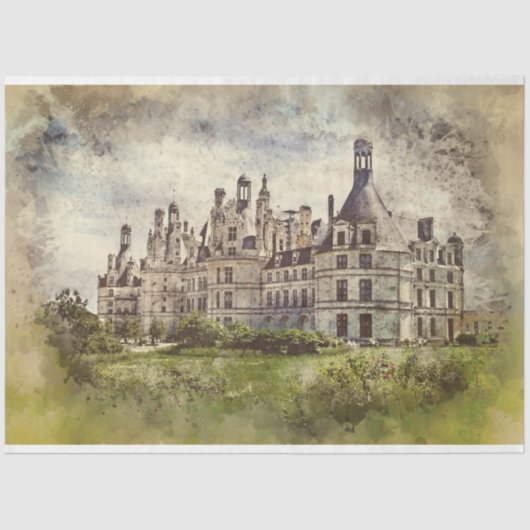 Decoupage Oude Franse Kasteel Waterverf Tissuepapier (Voorkant)