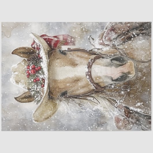 Decoupage Paard dragen Cowboy Pet Winter Scene Tissuepapier (Voorkant)