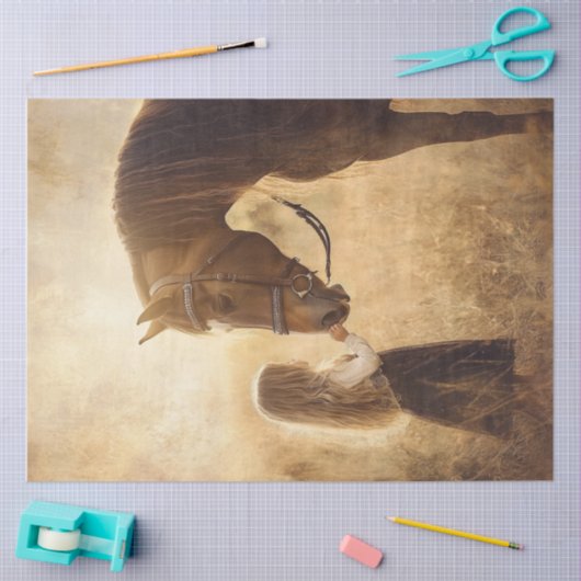 Decoupage Paard & Meisje in het Veld Tissuepapier (Craft)