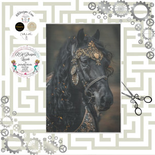 Decoupage Paard Zwart Adel Gouden Sieraden Tissuepapier