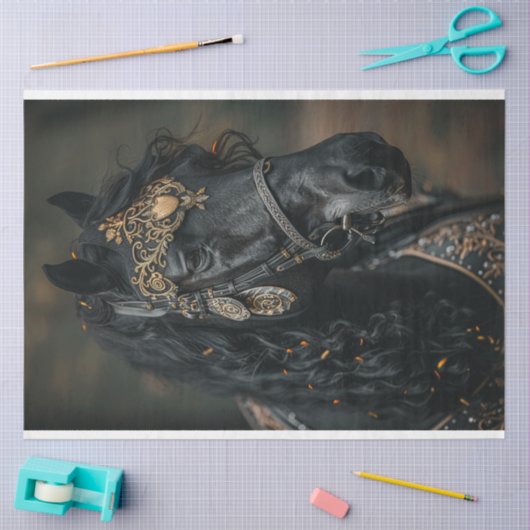 Decoupage Paard Zwart Adel Gouden Sieraden Tissuepapier (Craft)